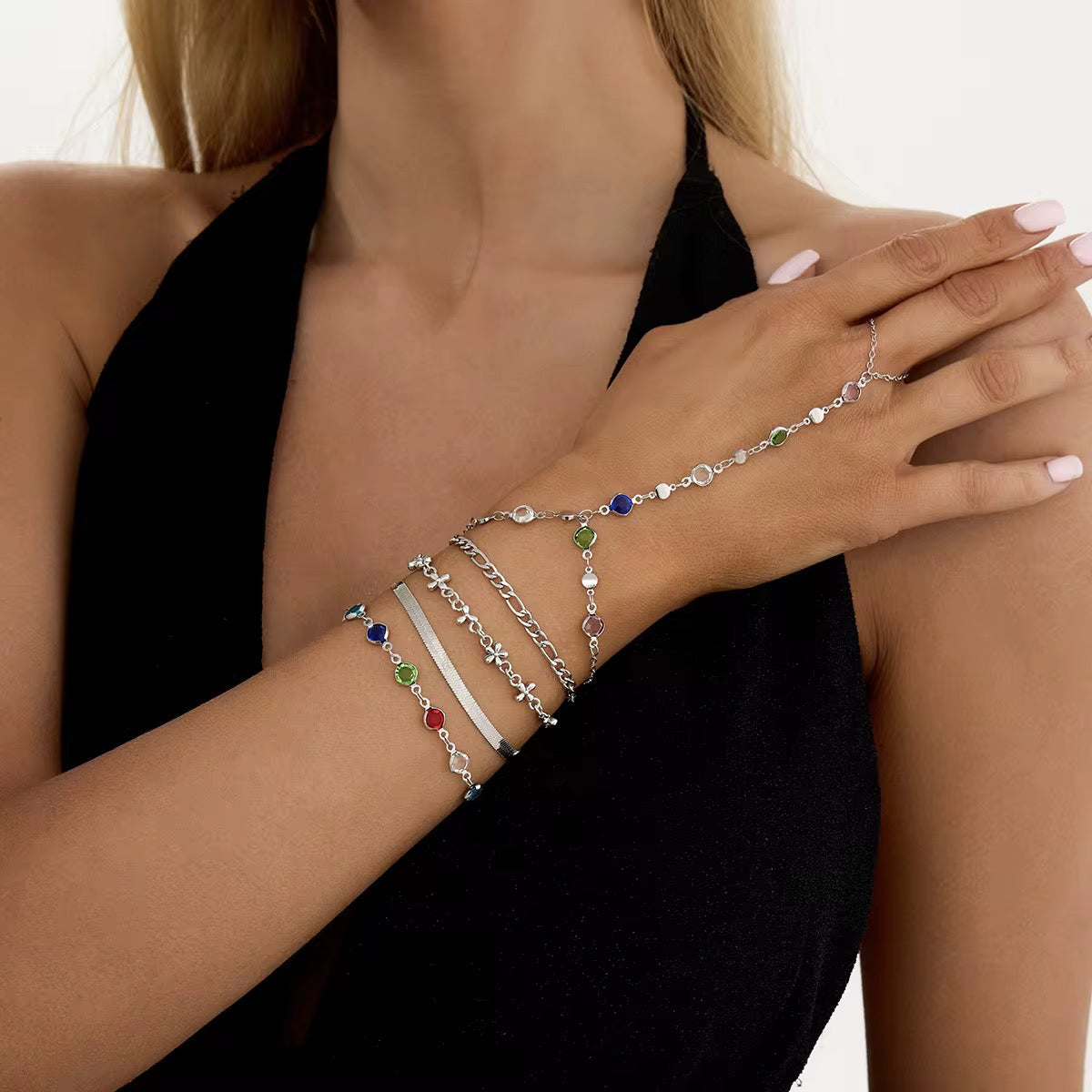 Golden Rosario Luxe Bracelet Set – Silver